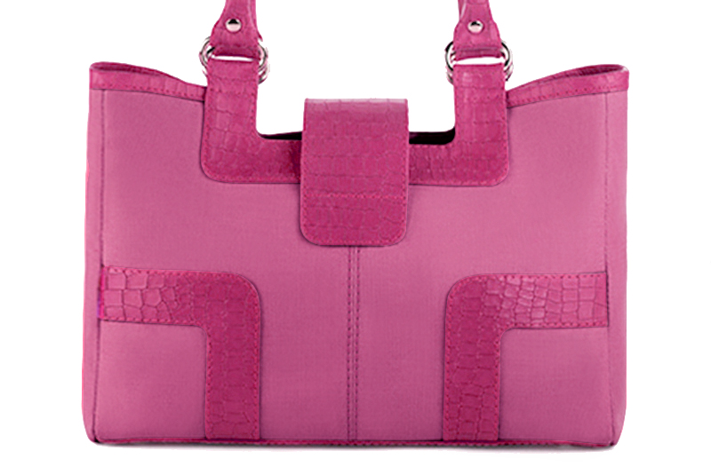 Shocking pink women's dress handbag, matching pumps and belts. Rear view - Florence KOOIJMAN